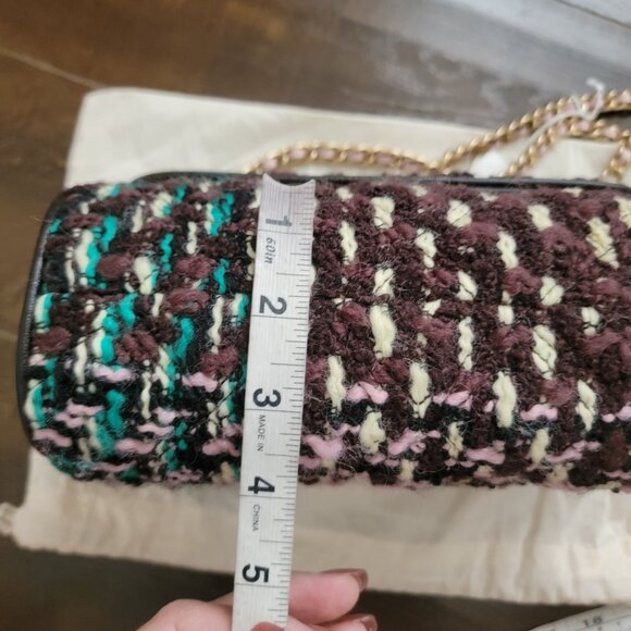 Tory Burch Fleming Tweed Convertible Shoulder Bag Brown Butter Yellow Designer - Picture 13 of 14